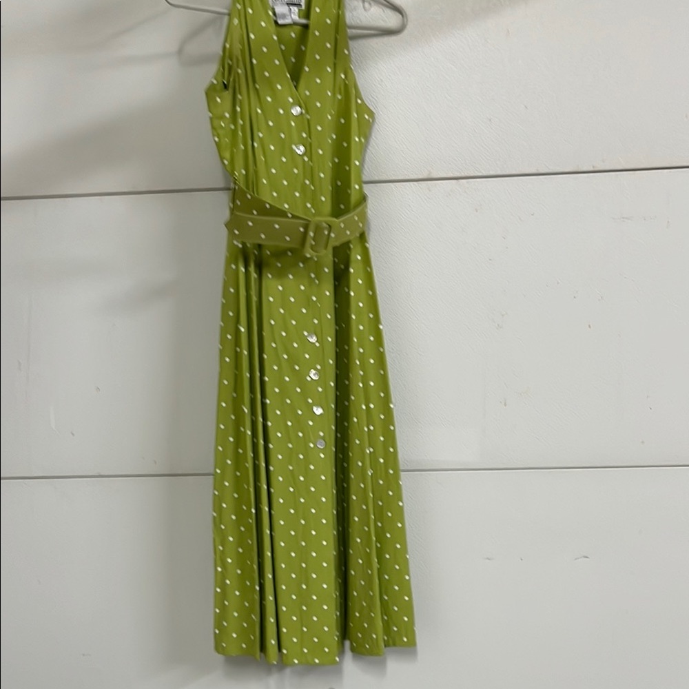 Sheri Martin Lime Green Polka Dot Midi Dress